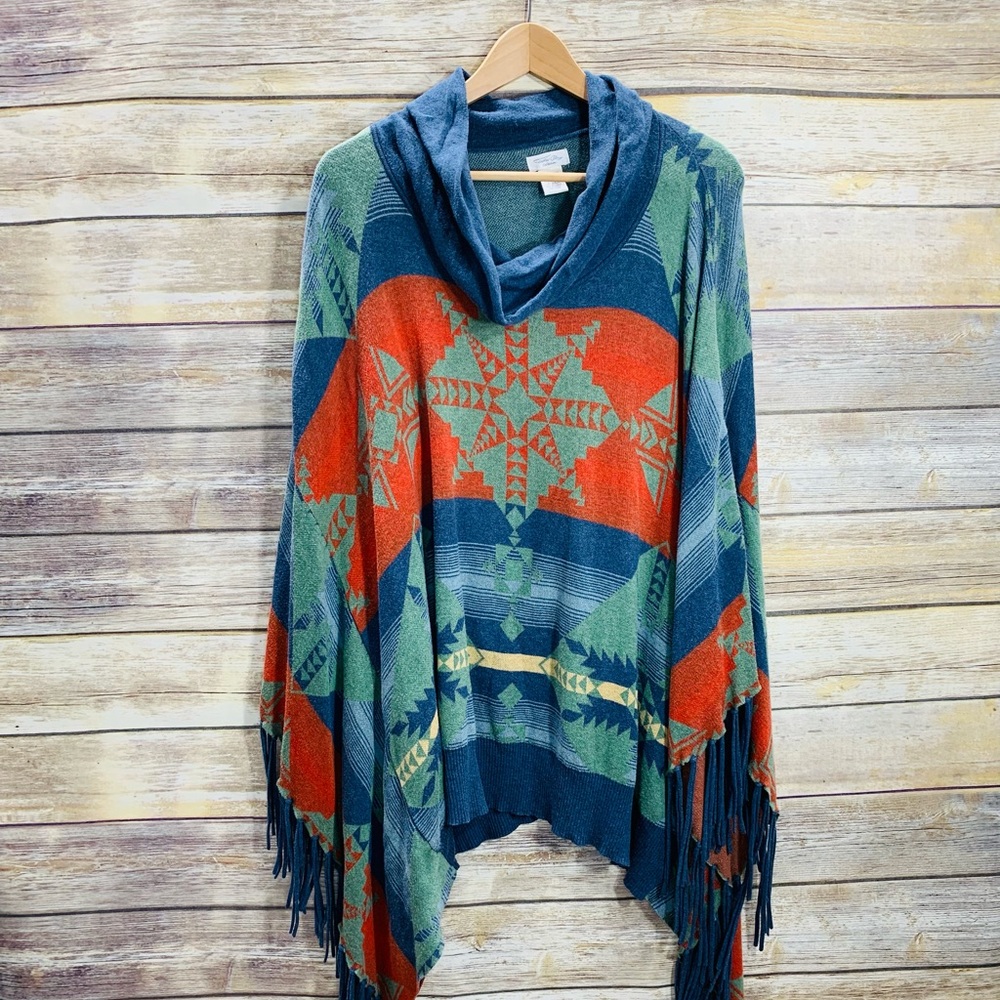 Tasha Polizzi Multicolor Poncho with Fringe